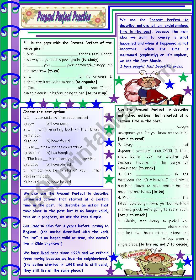 Present Perfect Practice  rules, examples and exercises [8 tasks] KEYS INCLUDED ((4 pages)) ***editable